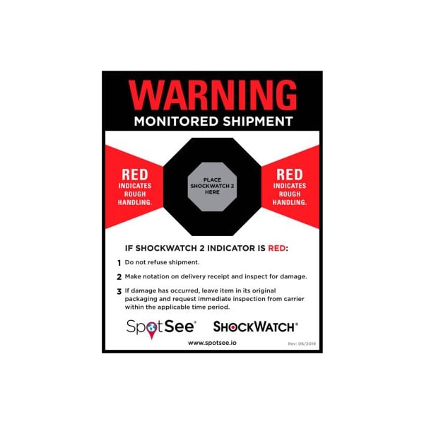 Shockwatch SpotSee ShockWatch Companion Labels, 5-3/4"W x 4-1/2"L, Black/Red/White, 200/Roll 26126 - main